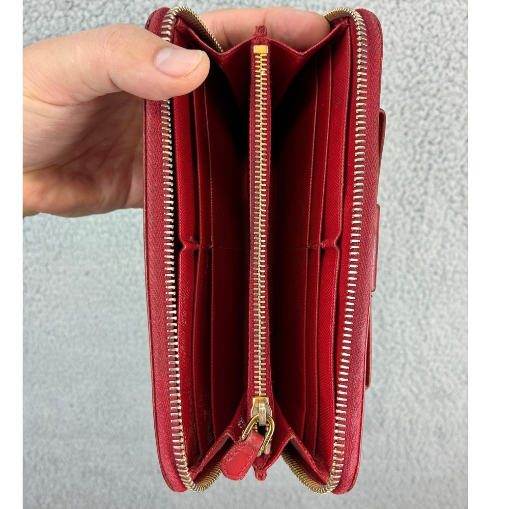 Prada Wallet Saffiano Bow Zip Around Womens OS Red Luxury Designer Leather READ - Picture 7 of 15